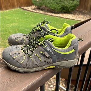 Merrell Gray and Neon Yellow Kids Trail Sneakers